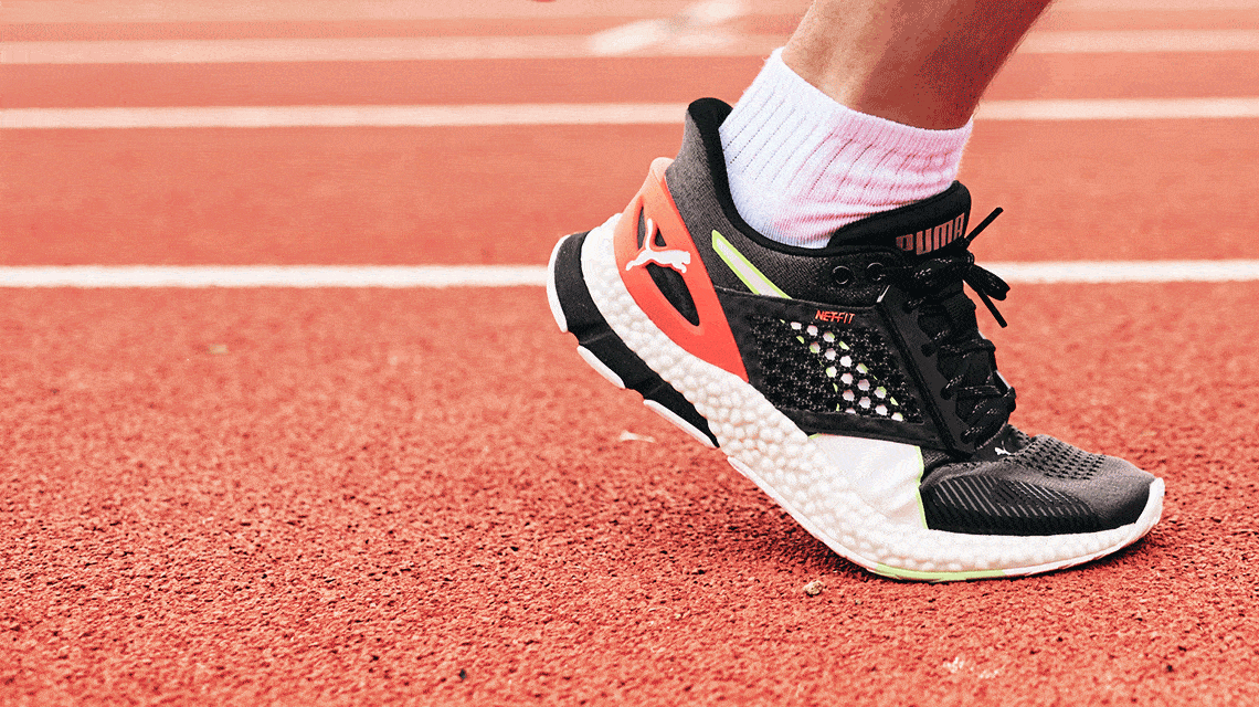 Closeup of a Sports Shoe on a racetrack