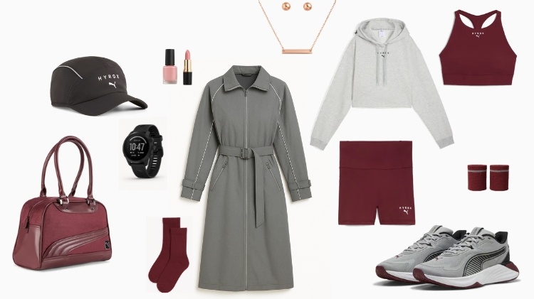 Collage of clothing items, representing a female outfit for Hyrox training