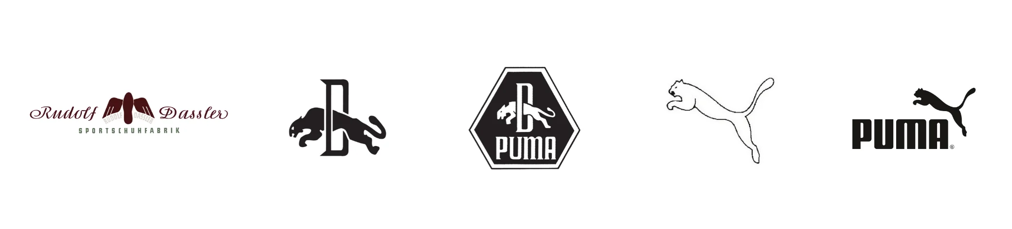 Collection of various Puma brand logos, showing how it has evolved.